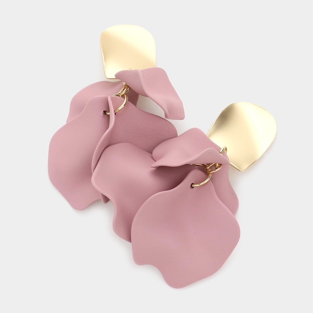 Pink Petal Link Dangle Earrings 3 Inch Tear Drop Down Cluster Colorful Jewelry